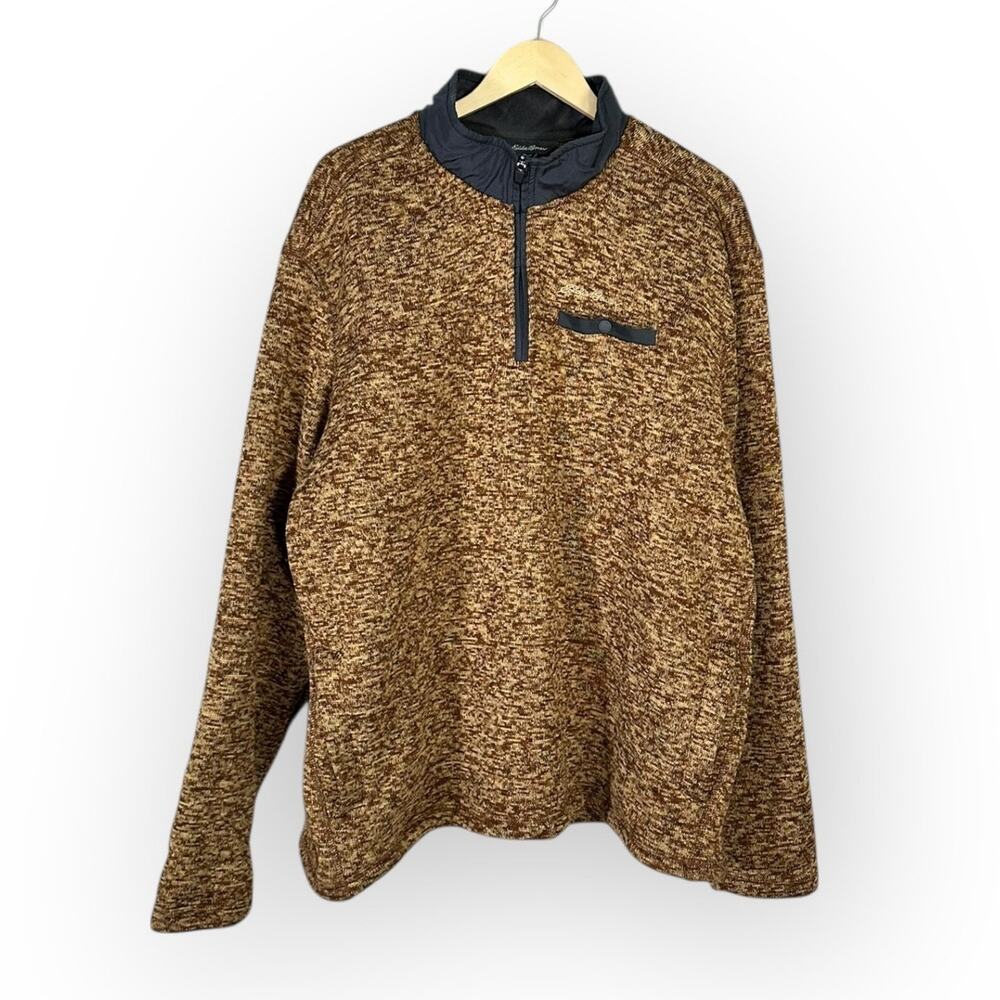 Eddie Bauer Pullover Sweater Men's Plus XXL Brown Black Fleece 1/4 Zip Pullover